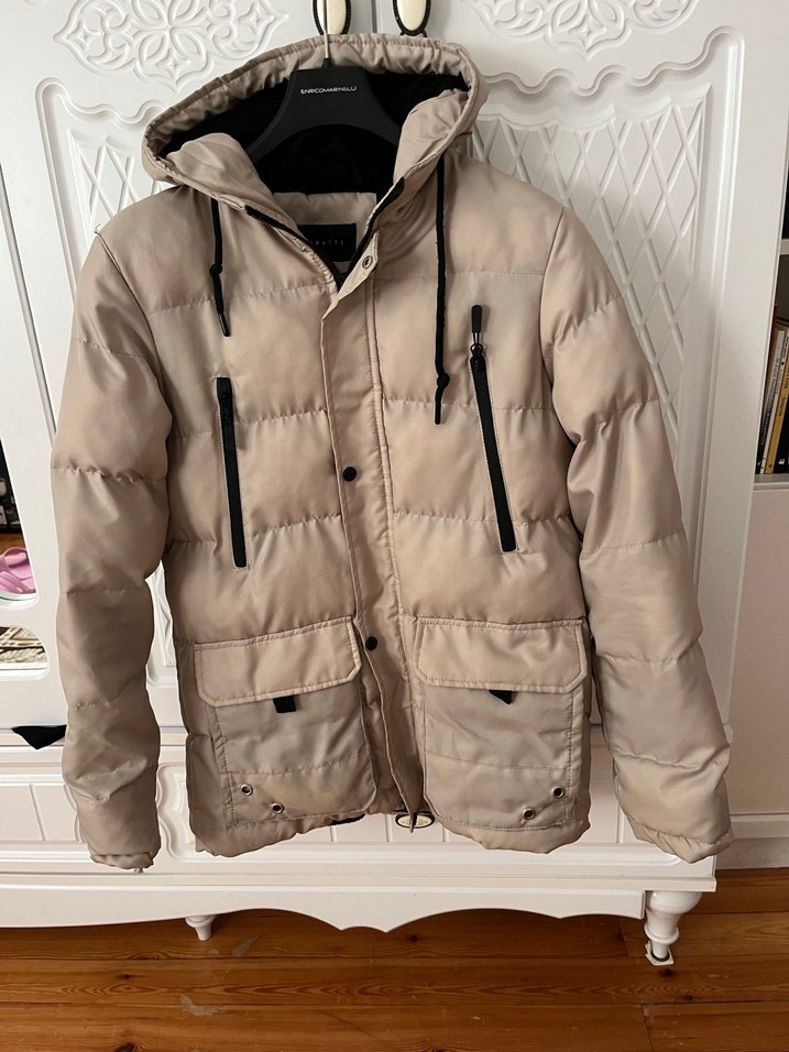 Düğmeli Bej Kadın Kışlık Mont - Görsel 2