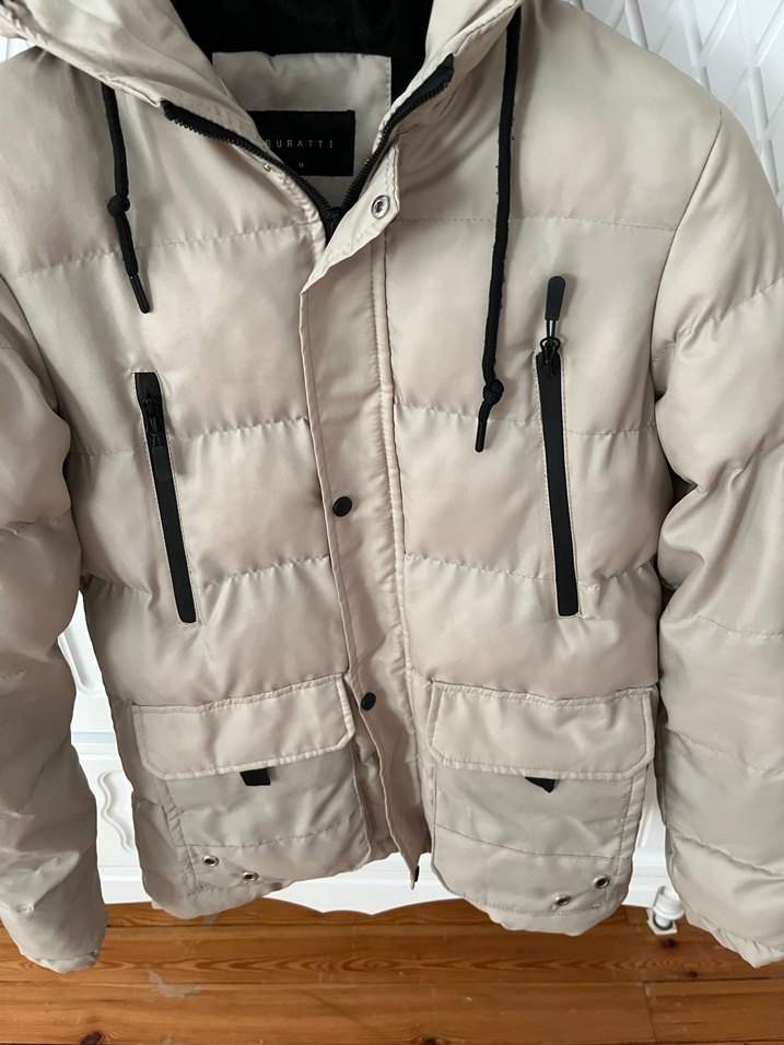 Düğmeli Bej Kadın Kışlık Mont - Görsel 3