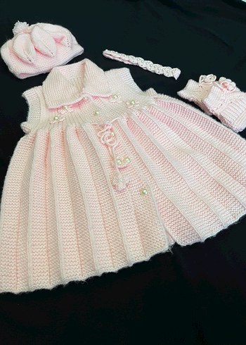 Kız Çocuk Pembe Triko Elbise Takımı - Görsel 3