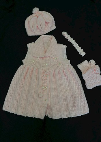 Kız Çocuk Pembe Triko Elbise Takımı - Görsel 4