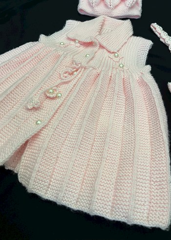 Kız Çocuk Pembe Triko Elbise Takımı - Görsel 6