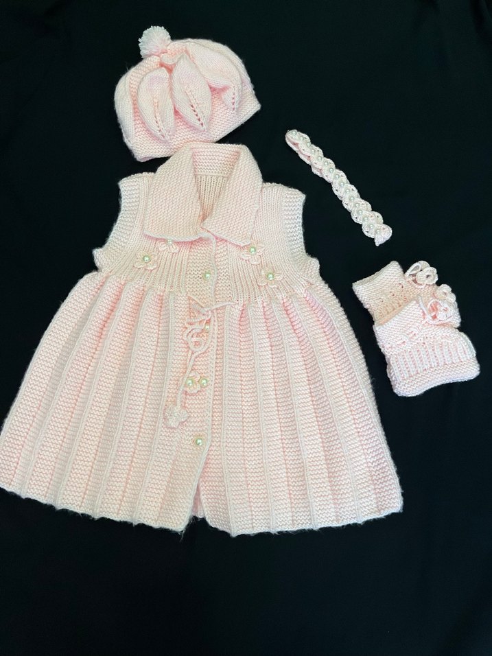 Kız Çocuk Pembe Triko Elbise Takımı - Görsel 2