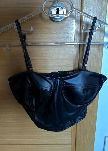 Beyoğlu Butik Kadın Siyah Deri Strappy Bustier