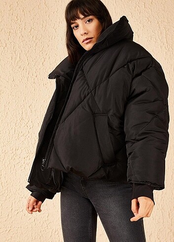 Diğer Bianco lucci Kadın Siyah Oversize Şişme Mont