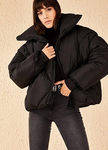 s Beden siyah Renk Bianco lucci Kadın Siyah Oversize Şişme Mont