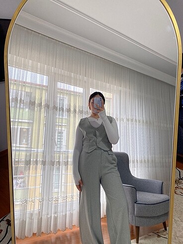 38 Beden gri Renk Yelekli Takım
