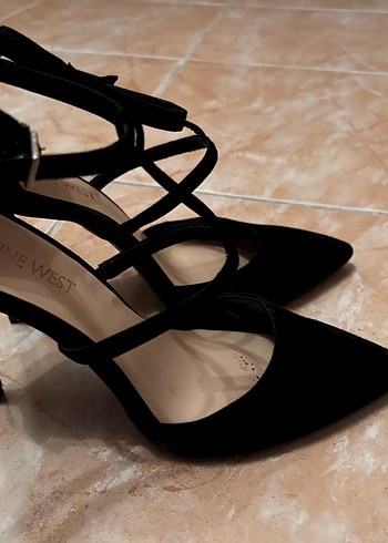 37 Beden Siyah Süet Kemerli Stiletto Topuklu Kadın Ayakkabı