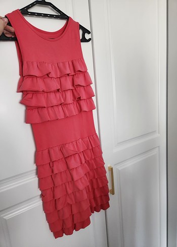 Zara Pembe Fırfırlı Midi Elbise