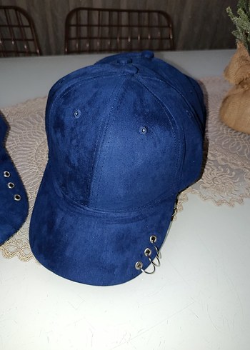 Düğmeli Lacivert Süet Kadın Şapka - Görsel 3
