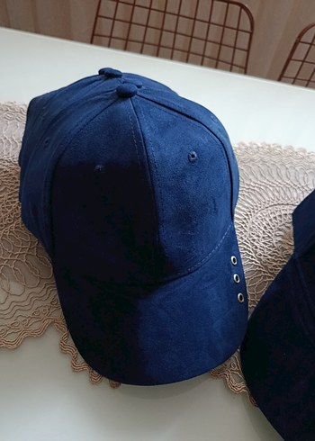Düğmeli Lacivert Süet Kadın Şapka - Görsel 2