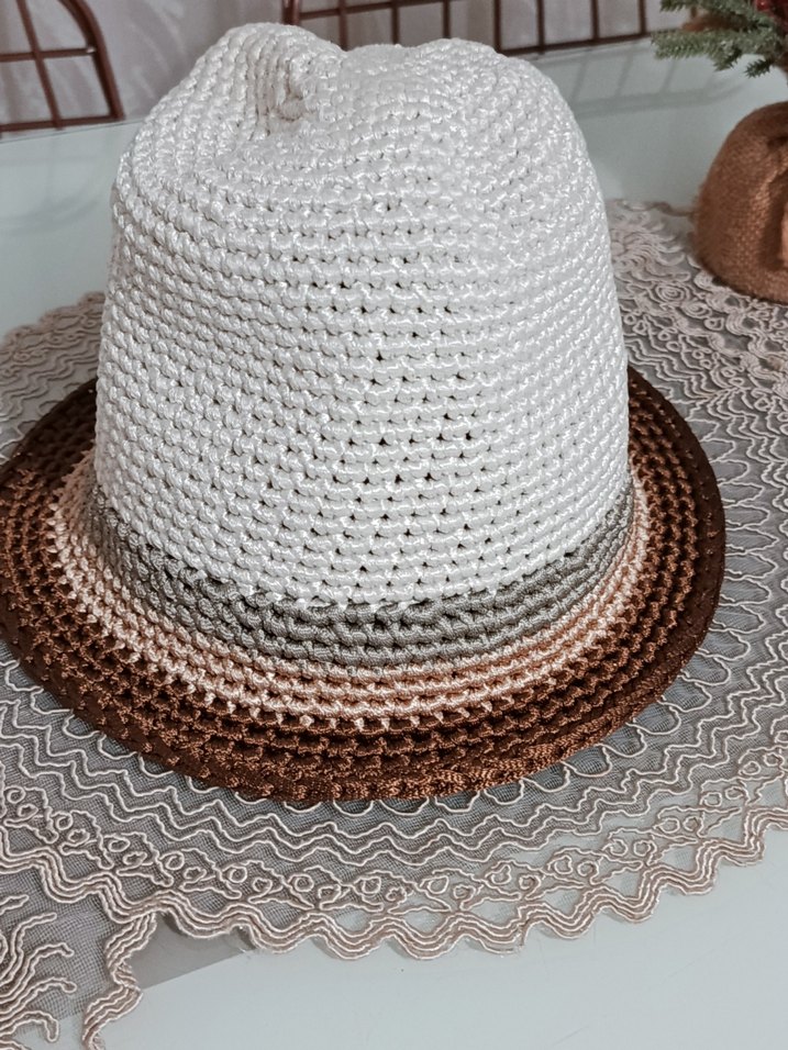 Bej Gri Kahverengi Örgü Kadın Şapka - Görsel 2