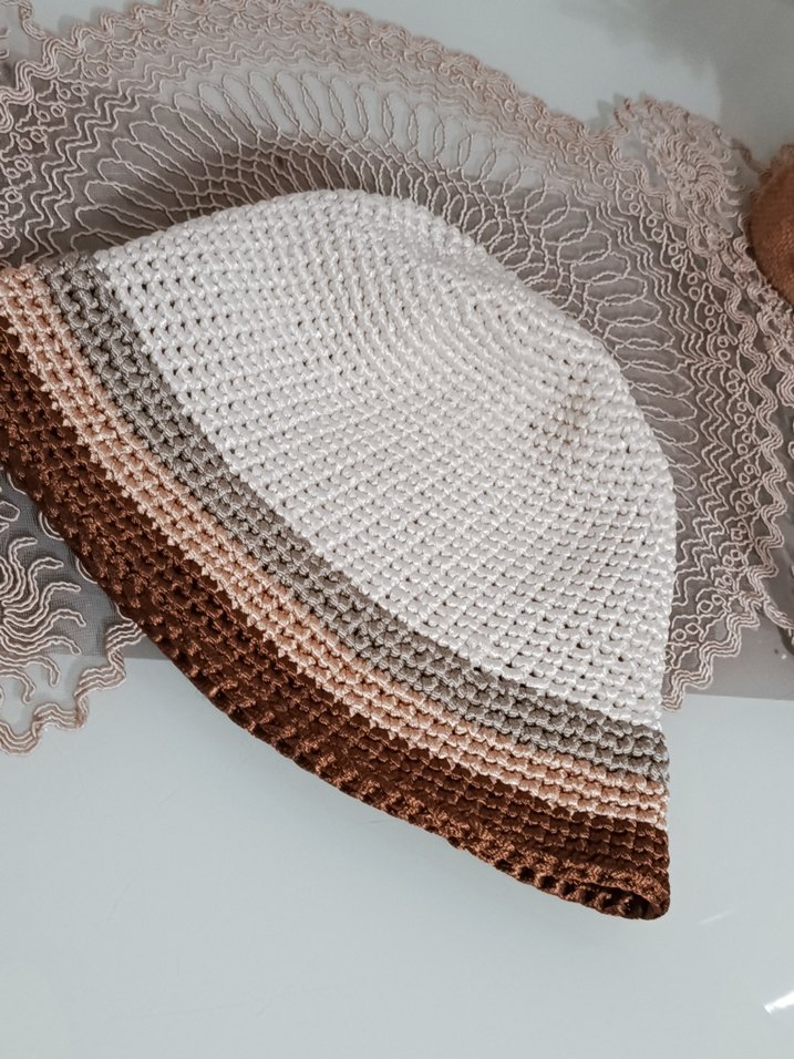 Bej Gri Kahverengi Örgü Kadın Şapka - Görsel 4