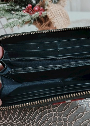 Deri Fermuarlı Siyah Nakışlı Kadın Cüzdan - Görsel 3