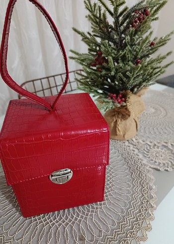 Kırmızı Vintage Yılan Derisi Desenli Deri Çanta - Görsel 2