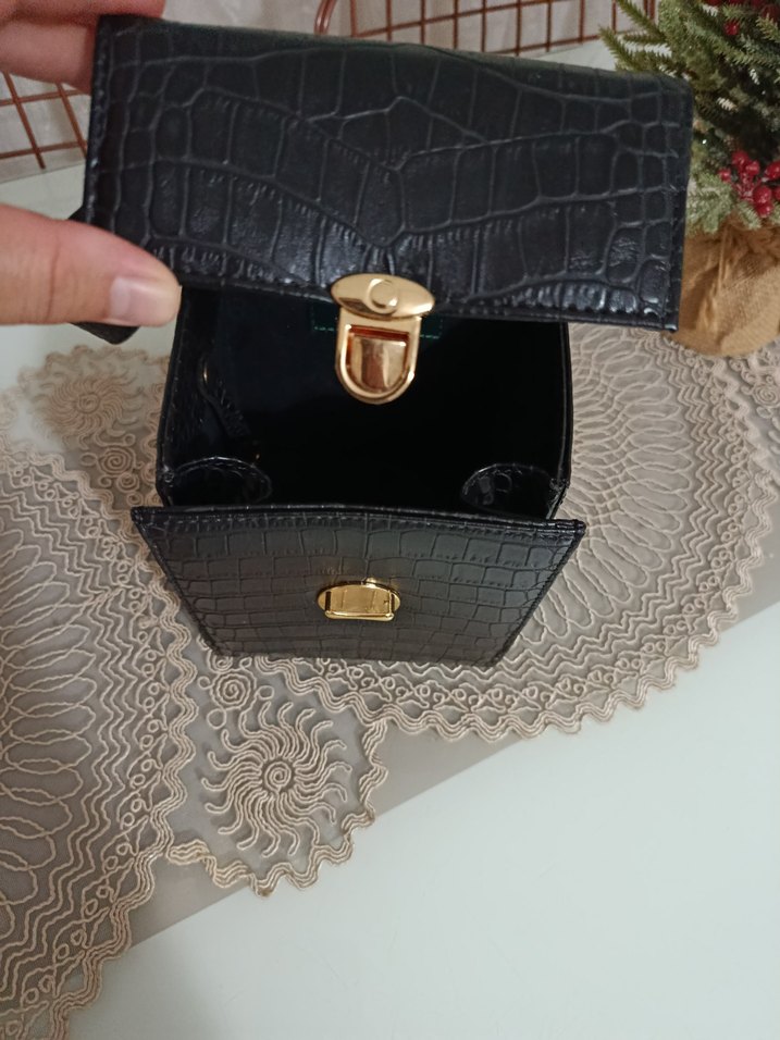 Siyah Yılan Derisi Desenli Vintage - Görsel 3