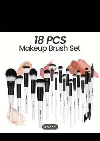 18 Parça Beyaz Saplı Premium Makyaj Fırça Seti - Görsel 3