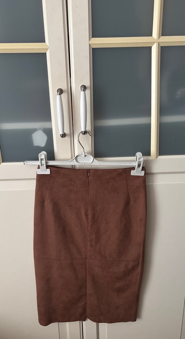 Kahverengi Süet Midi Hamile Etek - Görsel 2