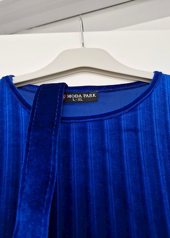 Uzun Kollu Mavi Pilili Kadın Elbise - Görsel 5