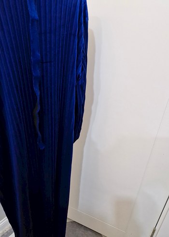 Uzun Kollu Mavi Pilili Kadın Elbise - Görsel 6