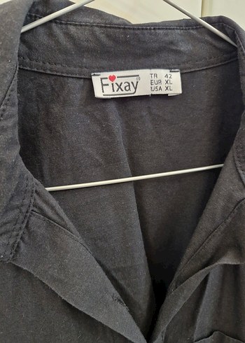 Siyah Uzun Kollu Düğmeli Keten Gömlek - Görsel 3