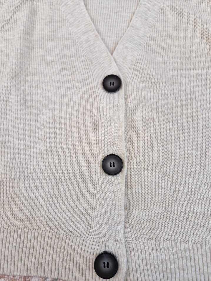 Düğmeli Bohem Bej Triko Hırka - Görsel 3