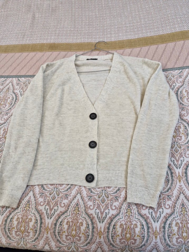 Düğmeli Bohem Bej Triko Hırka - Görsel 2