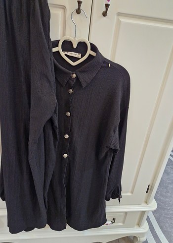 Kadın Siyah düğmeli bürümcük Takım - Görsel 5