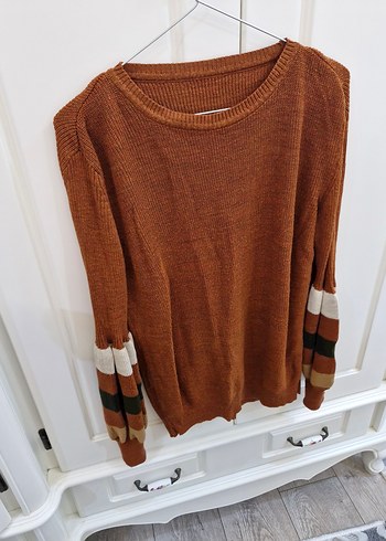 Bohem Stil Kahverengi Örgü Kadın Kazak - Görsel 2