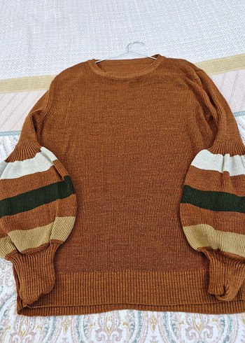 Bohem Stil Kahverengi Örgü Kadın Kazak - Görsel 4