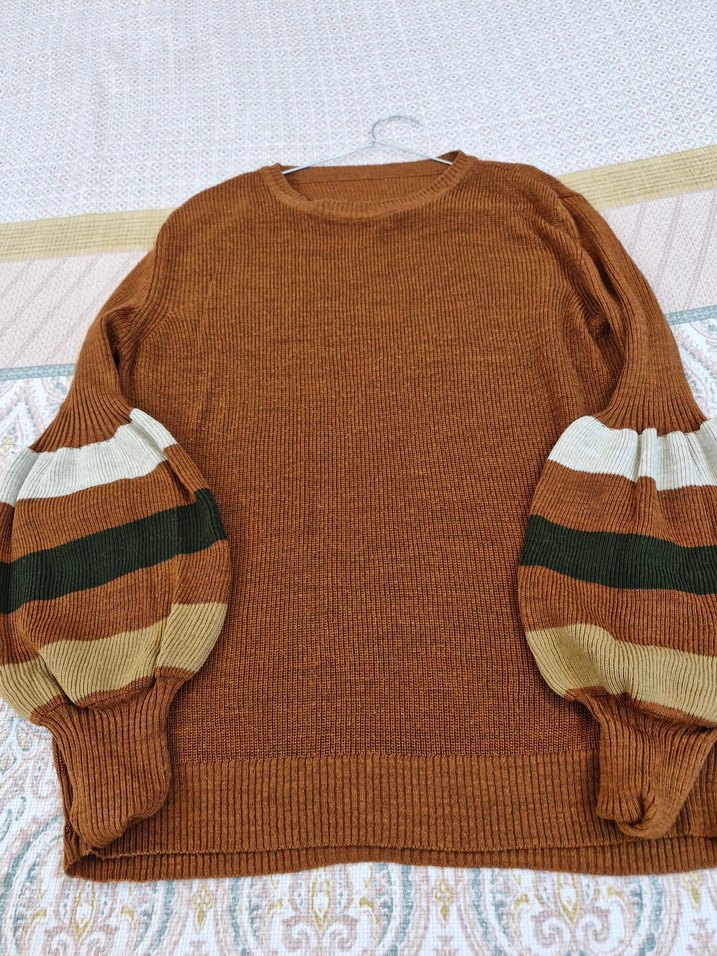 Bohem Stil Kahverengi Örgü Kadın Kazak - Görsel 4