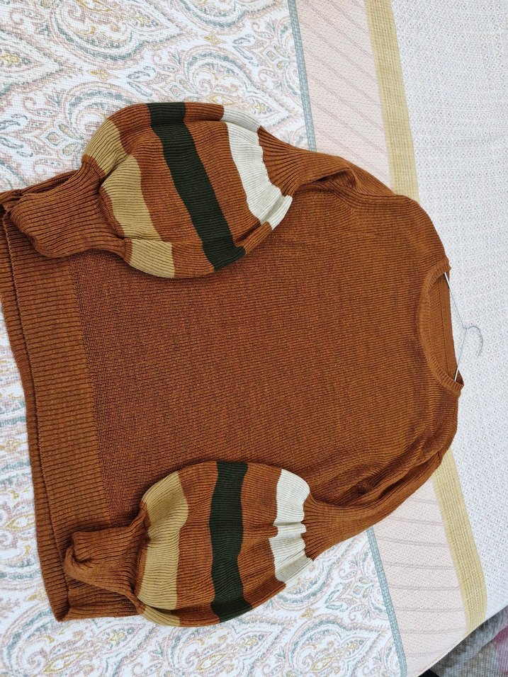 Bohem Stil Kahverengi Örgü Kadın Kazak - Görsel 3