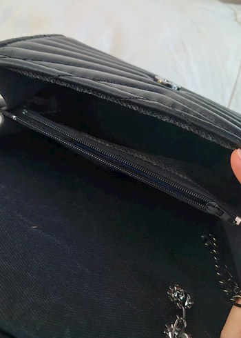 Siyah suni Deri Zincir Detaylı Çanta - Görsel 4