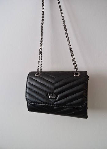 Siyah suni Deri Zincir Detaylı Çanta - Görsel 6