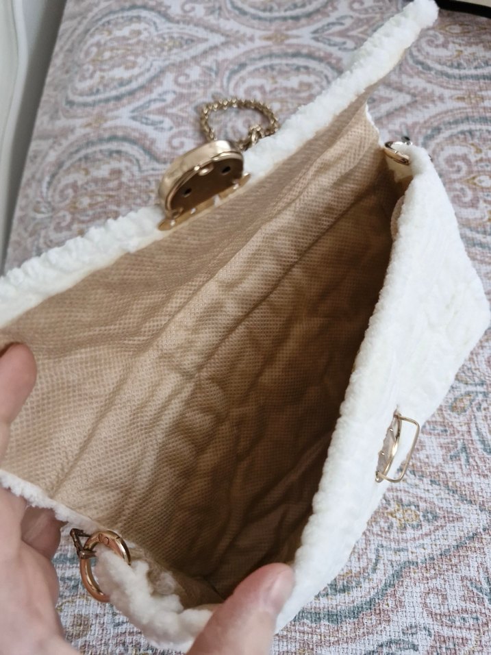 Örgü Beyaz Kadın Çanta Zincir Askılı - Görsel 4