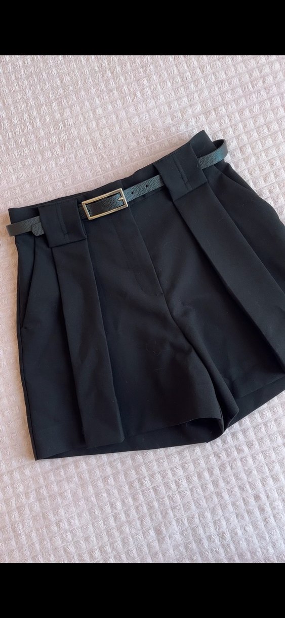 Kadın Siyah Kemerli Yüksek Bel Şort - Görsel 2