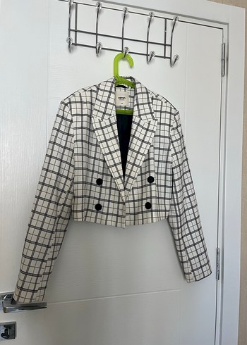 Düğmeli Ekoseli Midi Kadın Blazer Ceket