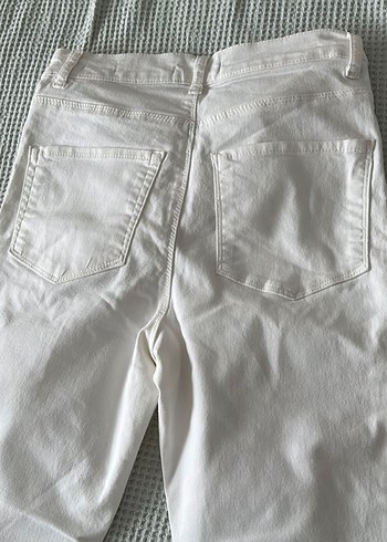 Beyaz Kadın Keten Kumaş Normal Boy Pantolon - Görsel 3