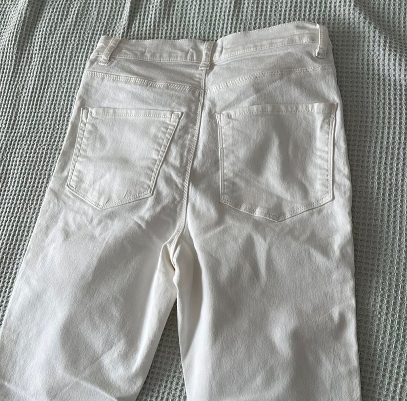 Beyaz Kadın Keten Kumaş Normal Boy Pantolon - Görsel 3