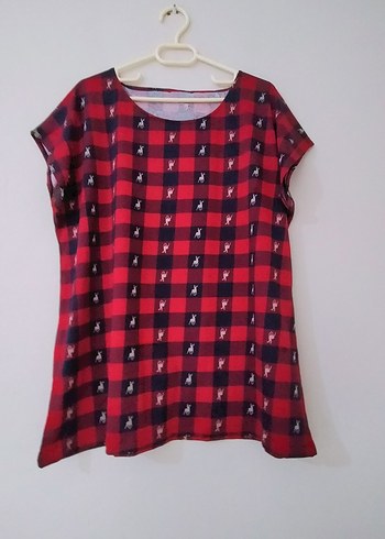 48 Beden Kırmızı Ekose Desenli Kadın Pijama Takımı