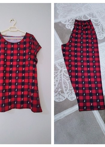 Kırmızı Ekose Desenli Kadın Pijama Takımı