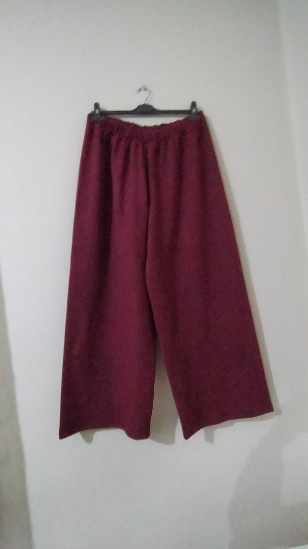 Bordo Bol Kesim Midi Kadın Kumaş Pantolon - Görsel 2