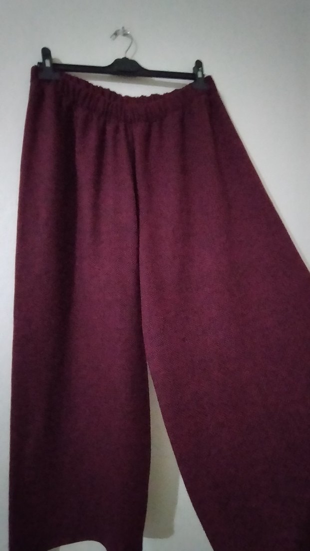 Bordo Bol Kesim Midi Kadın Kumaş Pantolon - Görsel 3