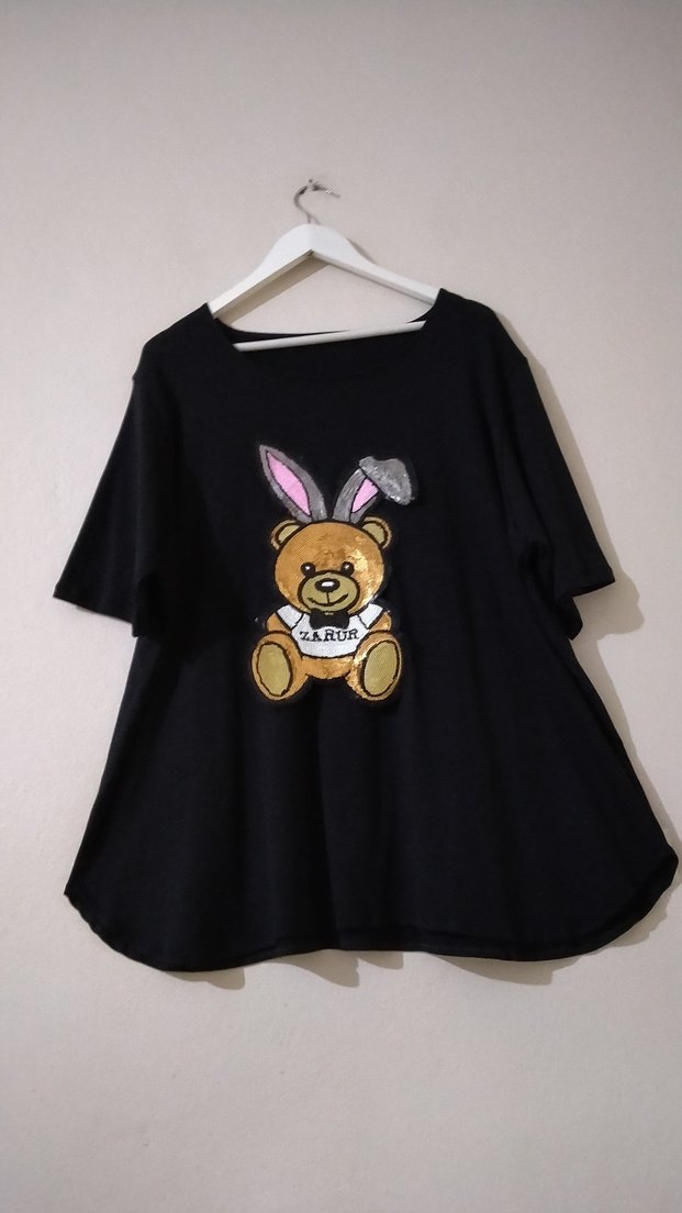 Siyah Baskılı Hamile Mini Tişört - Görsel 2