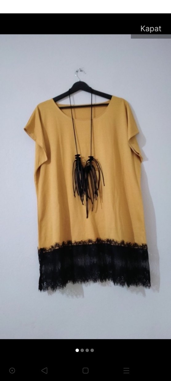 Sarı Süet Mini Bohem Tunik - Görsel 2