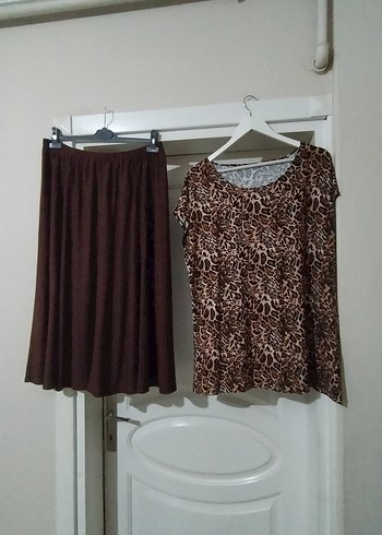 Drapeli Kahverengi Midi Hamile Etek - Görsel 2