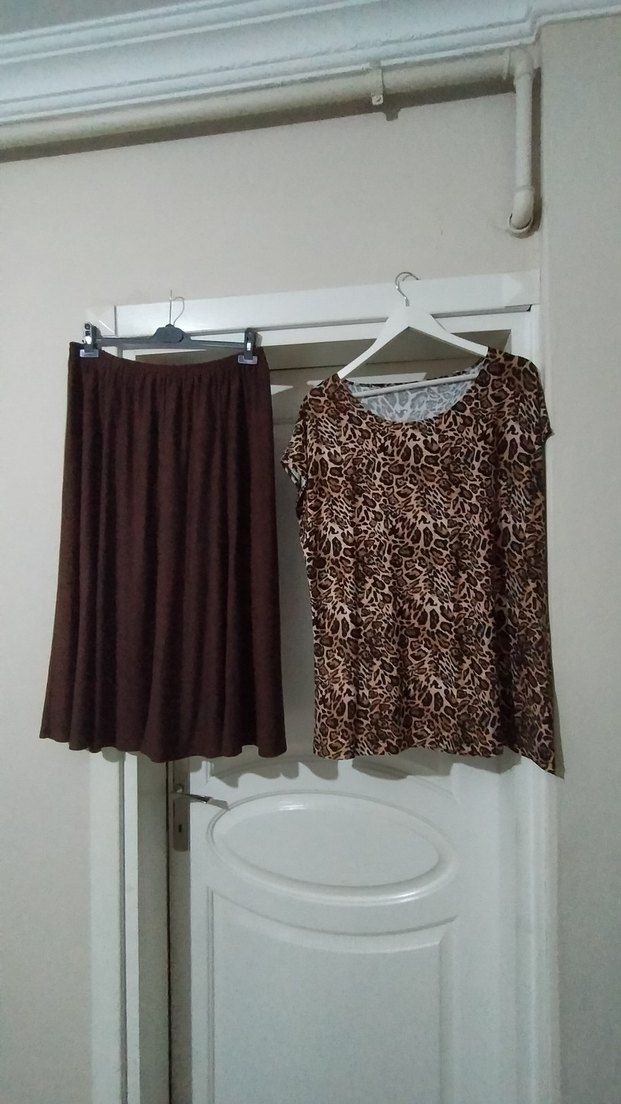 Drapeli Kahverengi Midi Hamile Etek - Görsel 2