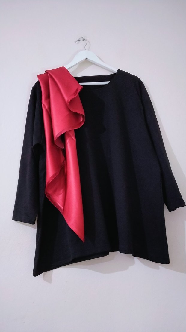 Bordo Drapeli Siyah Hamile Bluzu - Görsel 2