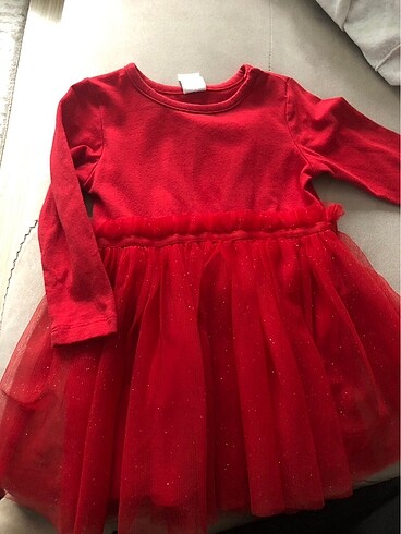 9-12 Ay Beden kırmızı Renk Kırmızı tütülü bebek elbise