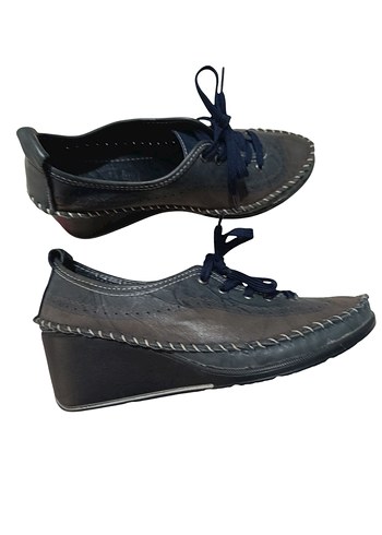 Sivri Topuklu Mavi Gri Yılan Desenli Kadın Oxford - Görsel 2