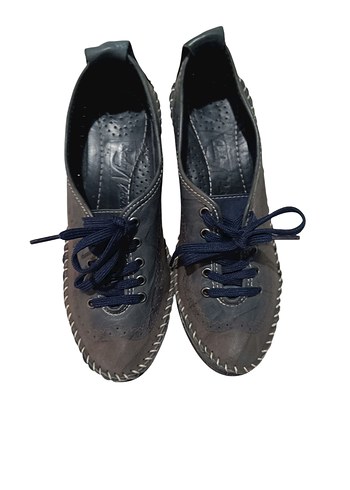 Sivri Topuklu Mavi Gri Yılan Desenli Kadın Oxford - Görsel 4